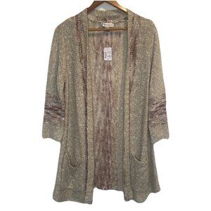 Christopher & Banks Womens Oatmeal Mauve 3/4 Sleeve Open Front Cardigan Sz M NEW
